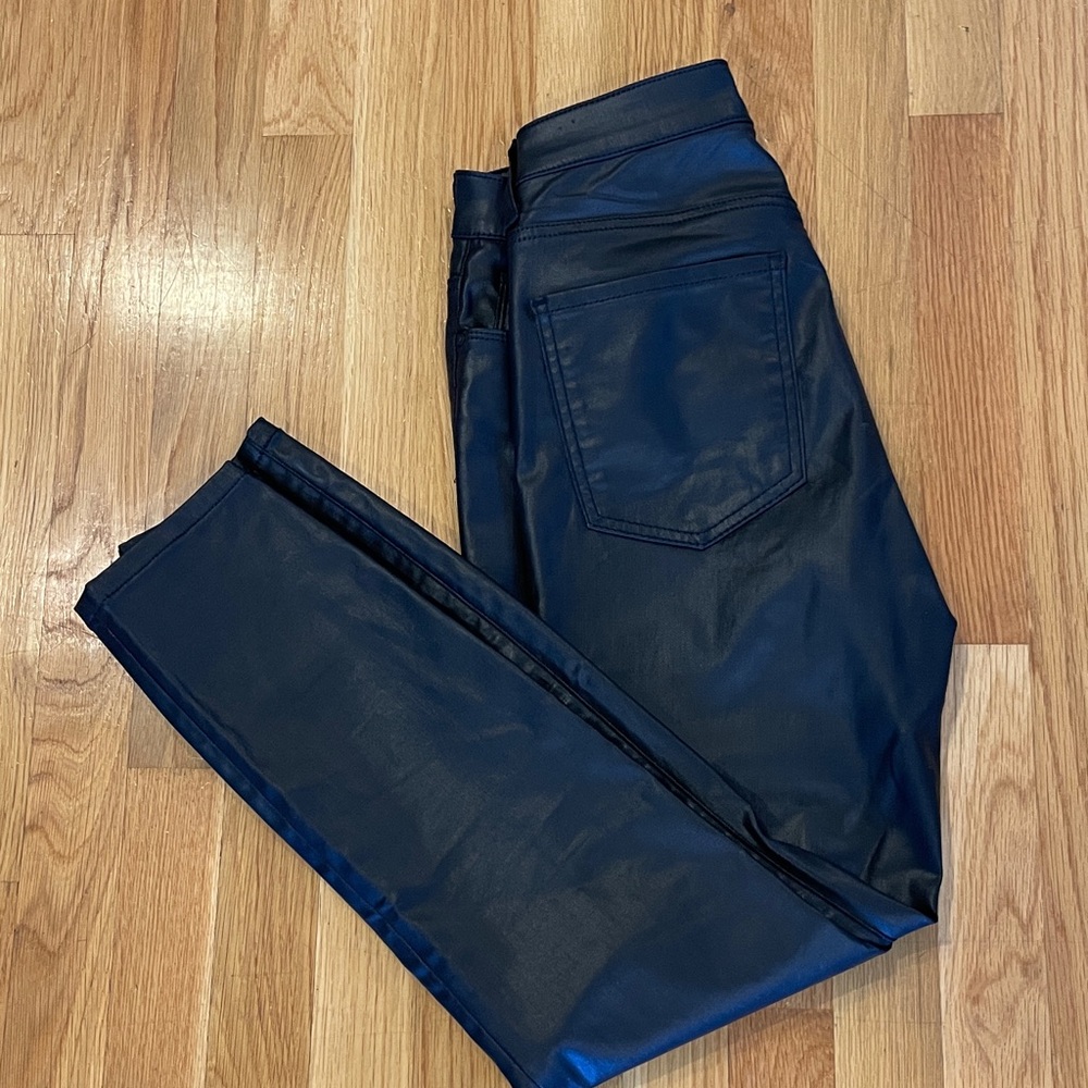 KUT FROM THE KLOTH CHARLIZE COATED BLACK DENIM HIGH RISE PANTS
